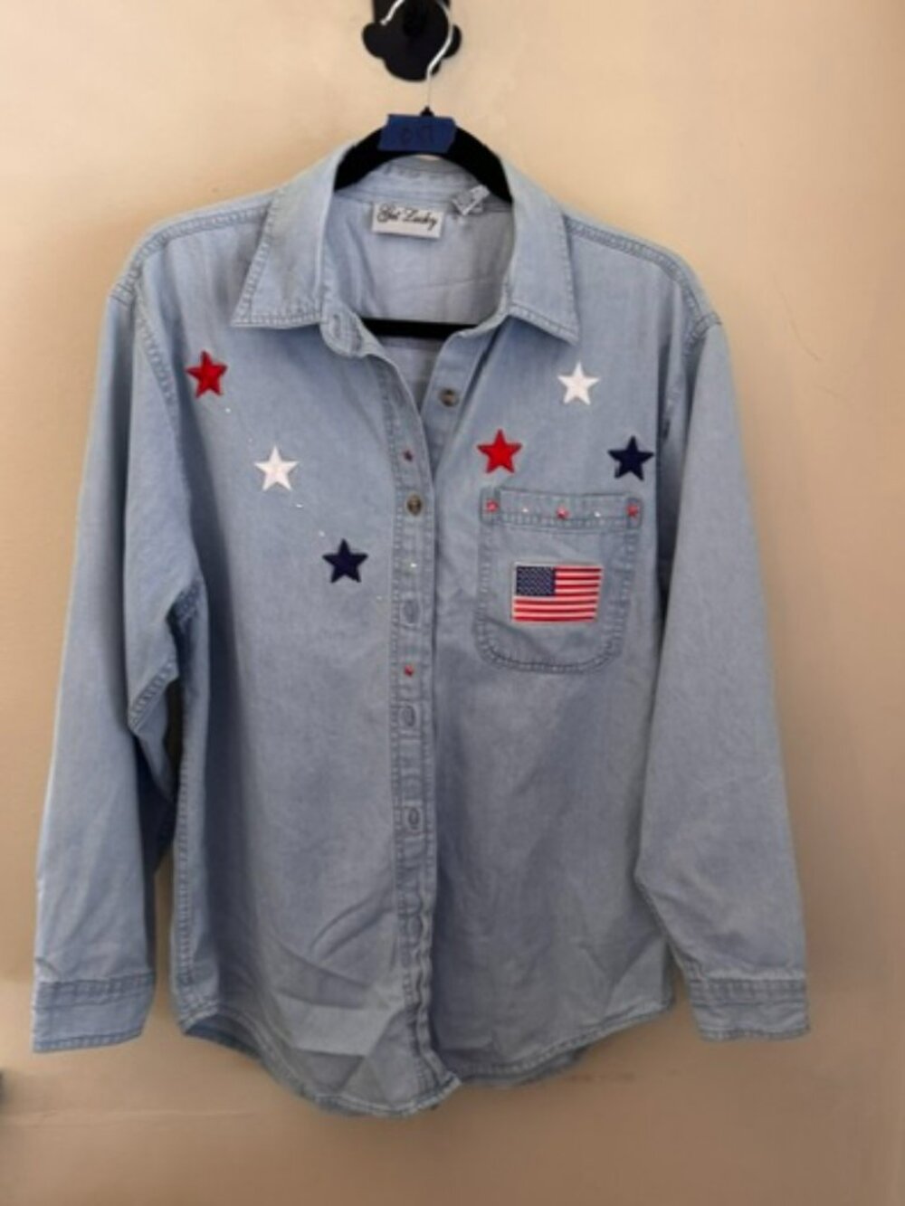 Women's denim long sleeve with American Flag & Stars